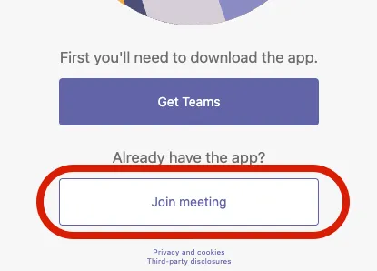 Microsoft Teams mobile page: Open your Teams app