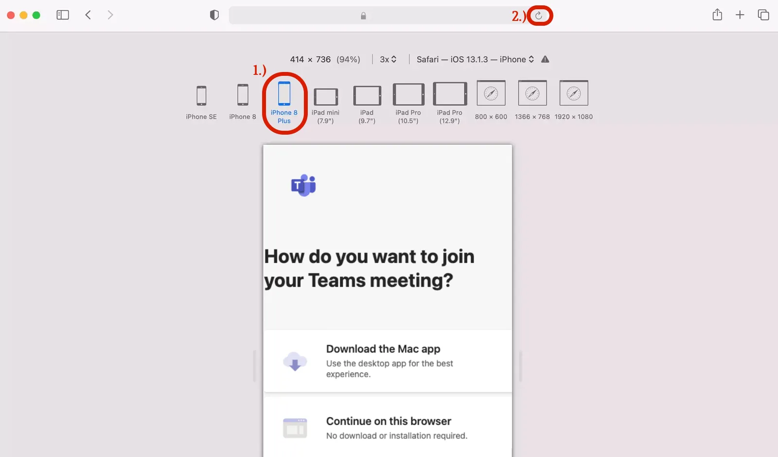 Responsive Design Mode: choose iPhone and reload