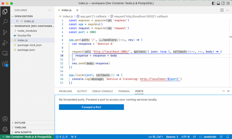 VS Code - Remote Container started